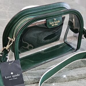 Kate Spade Clare Clear PVC Dome Crossbody Green Leather Trim NWT